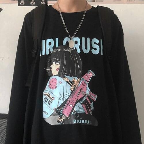 2021 Black Long Sleeve Tshirt Streetwear Oversized Cartoon T Shirt Harajuku Japan Ninja Tops Funny Casual Gothic Tshirt Female