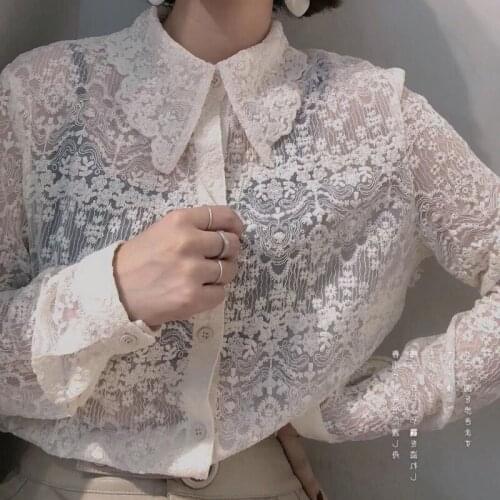 2020 Spring New Women Fashion Blouse Transparent Lace Shirt Elegant Stylish Women Long Sleeve Shirts Blusas Mujer Chemise