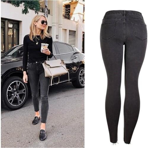 Womens denim gray simple little feet jeans were thin and trendy, all-match 2021 new