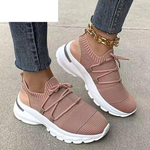 Womens Shoes 2021 Spring Round Toe Women Vulcanized Shoes Fashion New Lightweight Casual Shoes Lace-up Breathable Mesh Sneakers