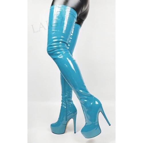 SEIIHEM Women Crotch High Platform Boots Shiny High Heels Zip Thigh High Boots Donne Stivali Shoes Woman Large Size 43 44 47 52