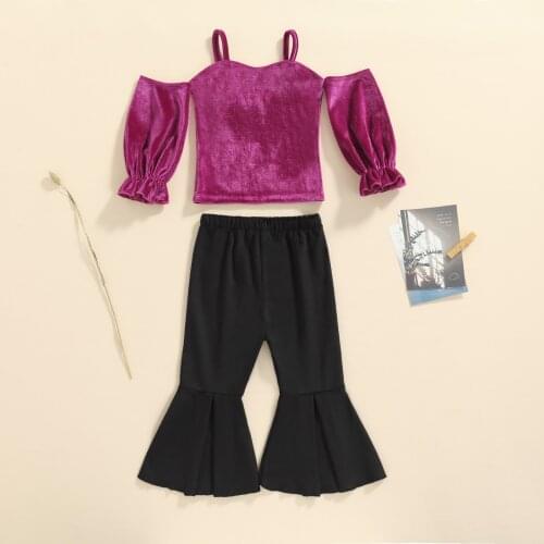 Ma&Baby 6M-5Y Toddler Kid Girls Clothes Set Velvet Off Shoulder Tops Flare Pants Fashion Children Girls Clothing Outfits DD43