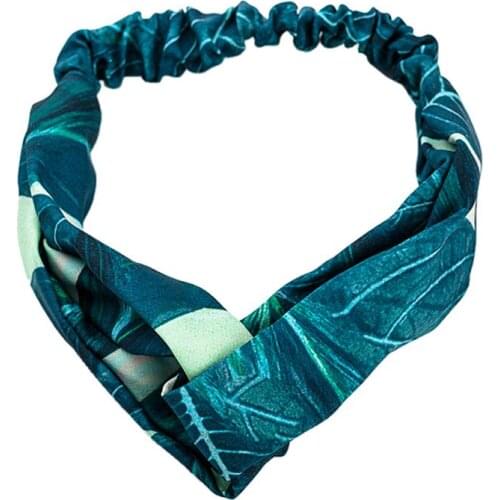 Womens Fashion Headwear Innovative Cross Headband With Green Leaves Print Elastic Hair Band Hoop For Women Wild Head Wear