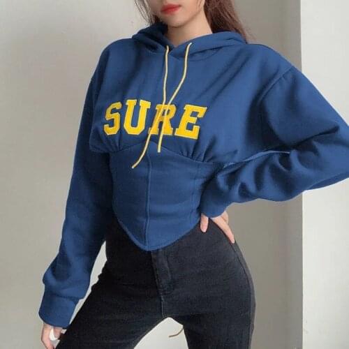 Women Sexy Letter Embroidery Cotton Back Cross Straps Waist Slim Hoodie Casual Sweatshirt Y2K Lady Casual Large Coats