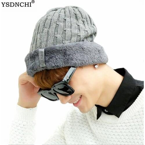YSDNCHI Winter Mens Hat Casual Beanies Plus Velvet Knitting Caps Winter Wool Hats Protect Ear Ski Plus Cashmere Skullies