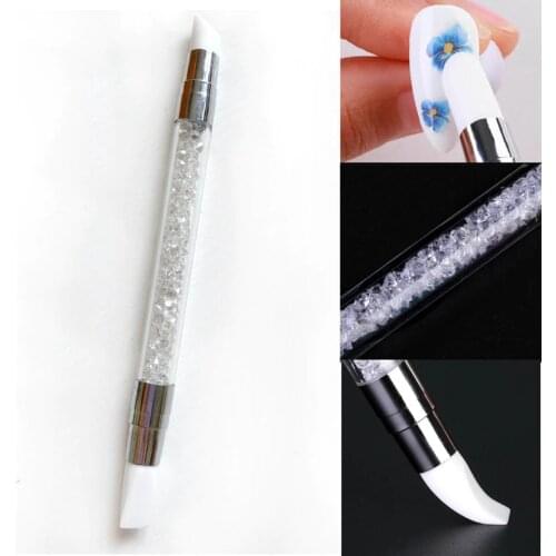 1pcs Dual-ended 2 Ways white Nail Art Carving Pen Silicone Head 3D Carving DIY Glitter Powder Liquid Manicure Dotting Brush