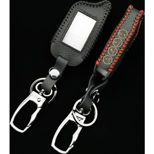 100% Leather Key Case Protector Cover Keychain for Cenmax ST7A 7A Two Way LCD Car Alarm Remote Control