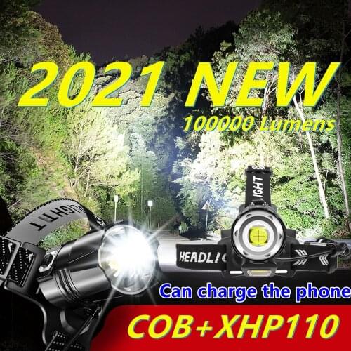 100000LM Most Powerful XHP110 Led Headlamp Headlight 18650 Head Torch Fishing Light Head Lamp Rechargeable USB Head Flashlight