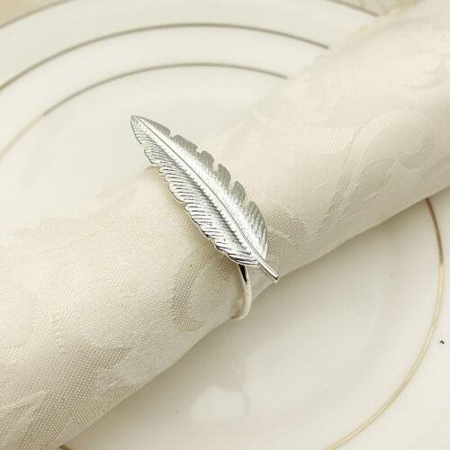 12PCS/Metal Napkin Ring Alloy Straight Leaf Napkin Holder Dining Table Decorations Hotel Banquet Napkin Ring Supplies