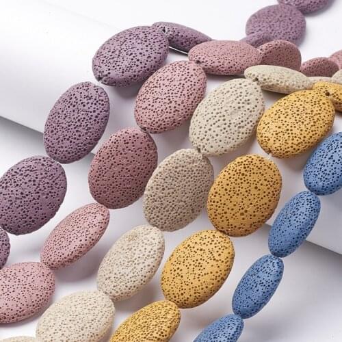 120pc Natural Lava Beads Strands Dyed Flat Oval Mixed Color 32x25x8mm DIY Jewelry Making Necklaces Bracelets Handicraft Supplies