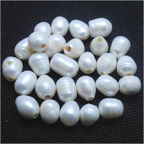 20pcs cultured freshwater pearl beads 10-11mm inner hole diameter 3.0mm rice shape white color for necklace matching