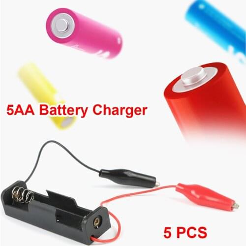 5pcs AA Power Bank Case AA Battery Holder Storage Box 1 Slot AA Cell Holder Box Container with Alligator Clip
