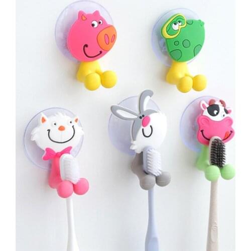 5Pcs/Set Lovely Cartoon Animal Bathroom Suction Cup Durable Toothbrush Wall Mirror Hanging Holder Towel Hook