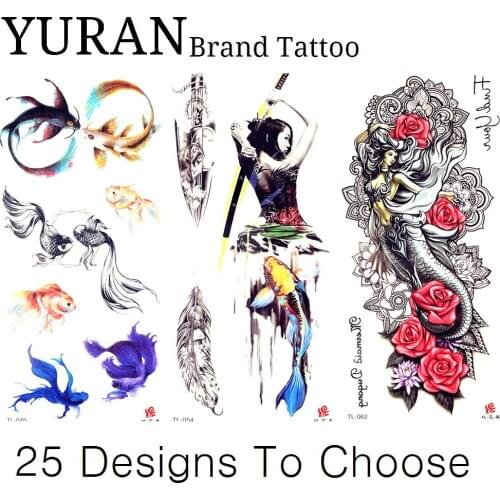 Watercolor Drawing Temporary Tattoo Sticker Goldfish Waterproof Tattoo Ninja Women Girls Beauty Legs Hands Ear Feet Tatoos