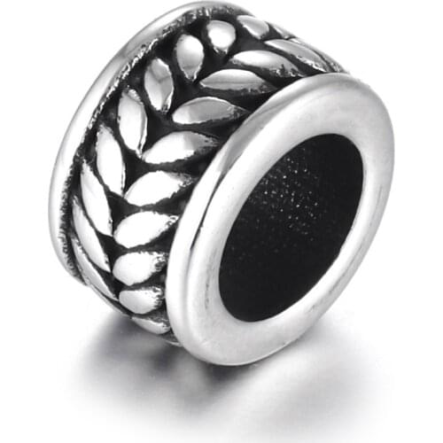 Stainless Steel Spacer Bead Wheat Polished 6mm Large Hole Metal Beads Charms for DIY Bracelet Jewelry Making Accessories