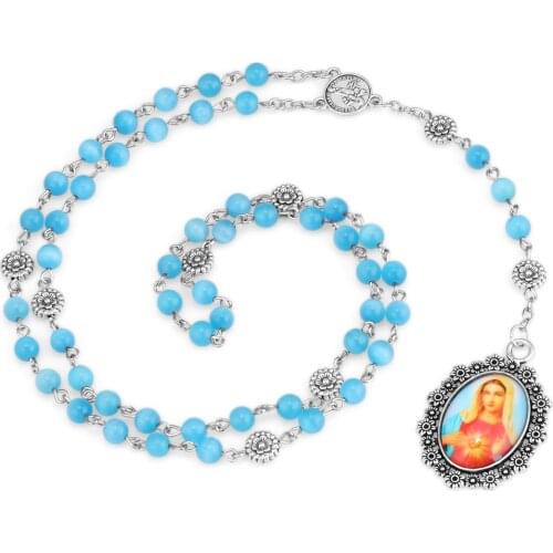 Religious Catholic Our Lady Virgin Mary Pendant Servite Rosary of the Seven Sorrows Necklace Unisex Opal Prayer Beads Jewelry