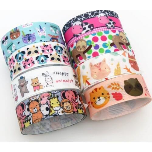 DHK 7/8'' 5yards Animals Cow Jungle Fox Printed Grosgrain Ribbon Accessory Hairbow Headwear Decoration DIY Wholesale OEM C1906