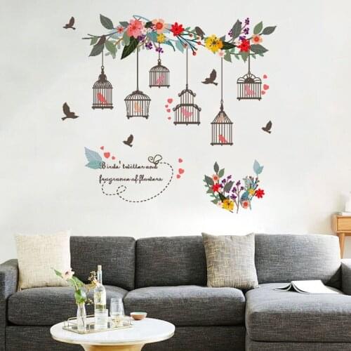 DIY 2018 Newest Flower Vine Bird Cage Wall Stickers Removable Art Decal Home Decor Mural Vinyl