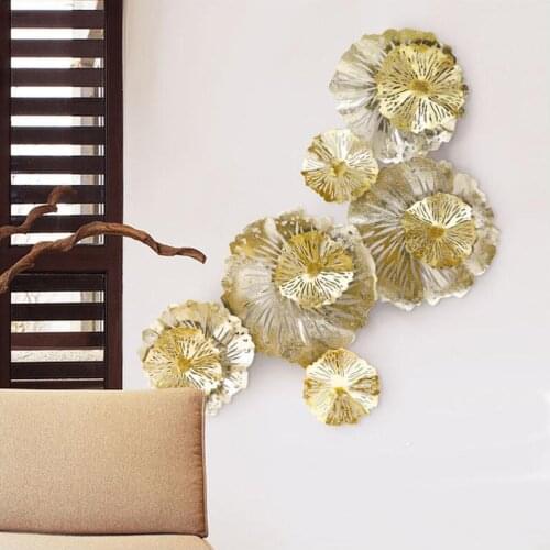 Europe Luxury Gold Wrought Iron Artificial Flower Wall Decoration Crafts Home Wall Background Mural Ornament Wedding Gift Decor