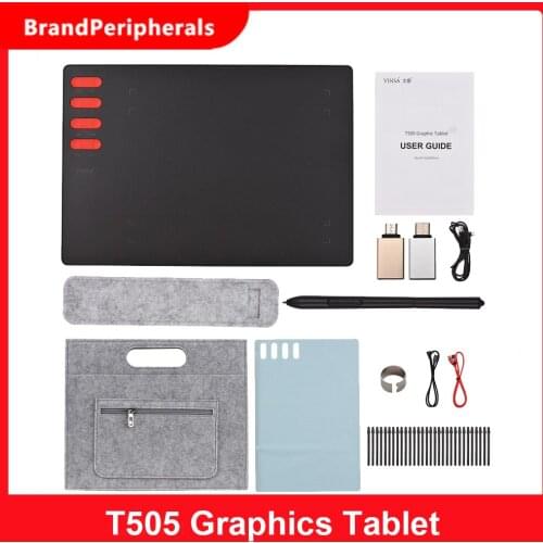 T505 Graphics Drawing Tablet Ultralight Art Creation Sketch Battery-free Stylus 30 Pen Nibs 8192 Levels Pressure 8 Shortcut Keys