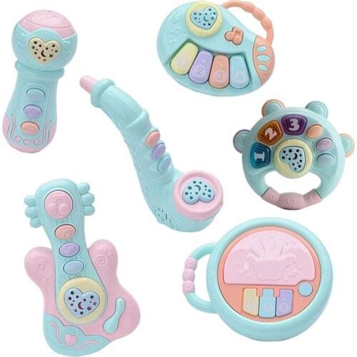 6 Pcs/Set Musical Baby Rattles Toys Hand Drum Piano Guitar Tambourine Microphone Baby Toys Infant Educational Toys