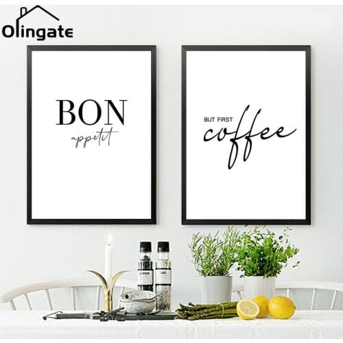 Black White Canvas Painting Picture Kitchen Wall Art Decor But First Coffee Posters Bon Appetit Print for Dining Hall Decor