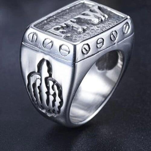 New Trendy Letter Middle Finger Pattern Ring Mens Ring Metal Gold-Plated Letter Ftw Ring Accessories Party Jewelry