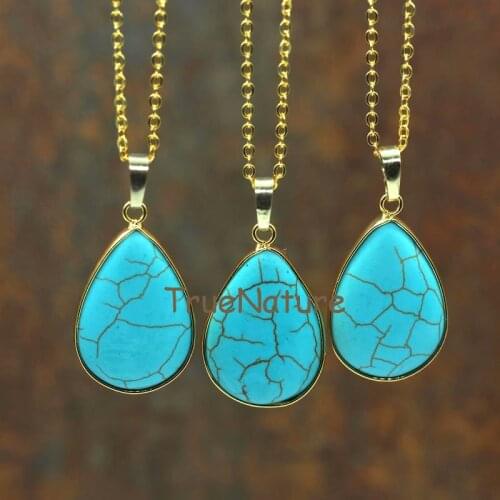 Fashion Gold Copper Chains Women Jewelry Turquoises Water Drop Pendant Charm Necklace In 16-32 Inch NM5778