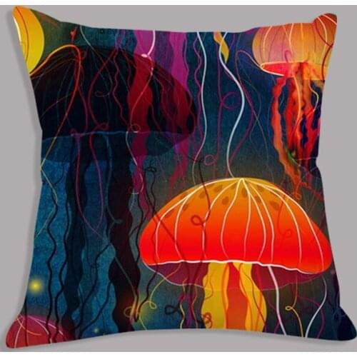 Watercolor Jellyfish Printed Soft Cushion Throw Pillows Plush Cushion Decorative Cushion for Sofa Car Home Decor