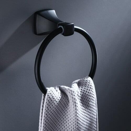 Matte Black Space Aluminum Hotel European Style Matte Black Bathroom Towel Rack Wall-mounted Round Towel Rack