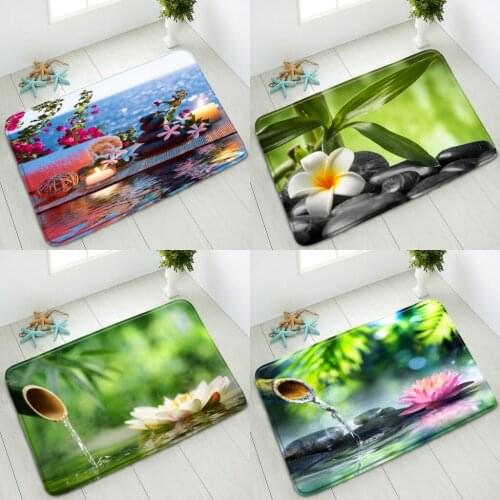 Anti-Slip Bath Mat Zen Stone Bamboo Flower Bedroom Kitchen Doormat Indoor Floor Mat Absorbent Carpet Foot Pad Flannel Home Decor