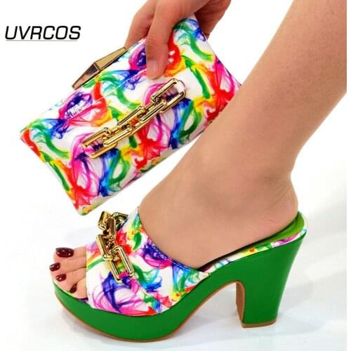 Italian design Style New Arrival Nigerian Women Party Shoe Matching Bag Set New come Green Color Ladies Shoe and Bag to Match