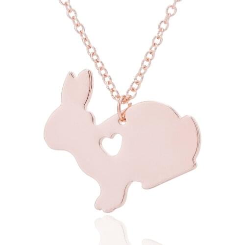 Hfarich Lovely Bunny With Hollow Heart Chain Link Necklaces Easter Day Accessories Women Fashion Cute Pink Rabbit Jewelry 2021