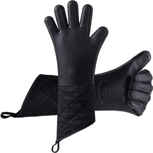 1 Pair Oven Gloves, Heat Resistant Silicone BBQ Gloves Extra Long Waterproof Non-Slip Oven Mitts for Grilling,Cooking