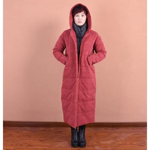 Warm Linen Hooded Down jacket Women Winter Coat Hooded Winter Coat Thick Down Jacket Plus Size X-Long