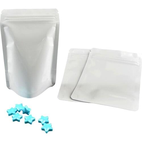 Various Sizes 50pcs Glossy / Matte White Zip Lock Plastic Bags Reclosable Aluminum Foil Mylar Stand Up Pouches Gift Package Bag
