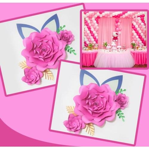 DIY Large Paper Flowers Giant Rose Fleurs Backdrops 3PCS+ 4 Leaves + 2 Ears For Wedding Decorations Nursery Kids' Birthday Video