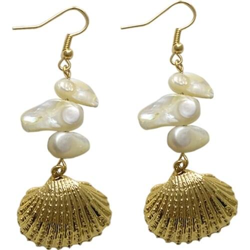 Freshwater baroque Pearl Earrings For Women Long Golden Cowrie Shell Earings Boho Jewelry oorbellen pendientes mujer moda aretes