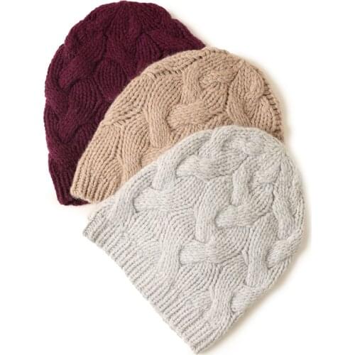 Pure Cashmere Hat Women Luxury Brand 100% Cashmere Hat Winter Solid color Fashion Super Warm Soft knitted Hat Head