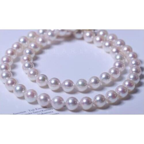 Stunning18"9-10mm natural south sea white round pearl necklace 925 silver