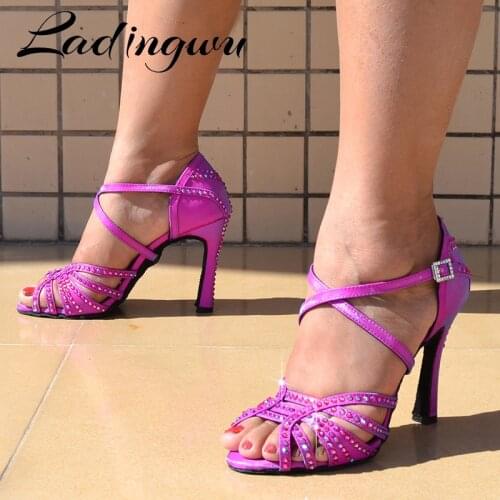 Ladingwu Hot Brand Latin Dance Shoes Women Girls Salsa Tango Patry Dance Shoes Cationic Chameleon Symphony Flash Satin shoes