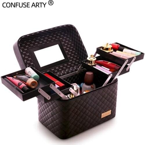 Capacity Professional cosmetic bag box hand-held jewelry box make up bag large multi-purpose travel cosmetics storage case