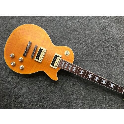 High quality electric guitar matte yellow color with zebra pickups mahogany body and neck