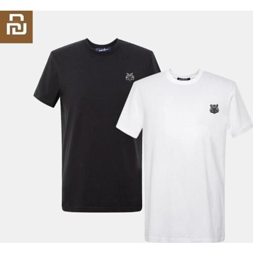 Youpin Summer Men Casual Short Sleeve O-Neck Top Short Sleeve Laser Embossed Tiger T-shirt 100% cotton Tshirt