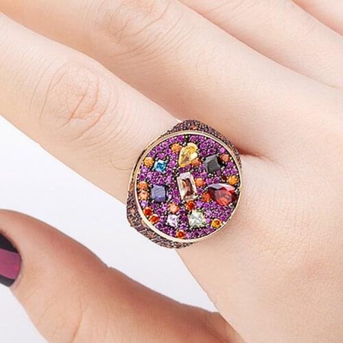 Zlxgirl jewelry 4 colorful womens wedding finger rings jewelry high quality Cubic zirconia Dubai Gold rings of party gifts anel