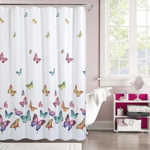 Bohemian Shower Curtain Colorful Butterflies Pattern Frabic Bathroom Curtains with 12 Hooks Bath Bathtub Decoration
