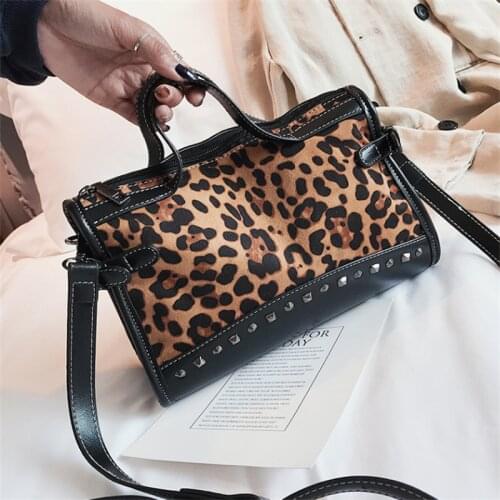 Women Fashion Crossbody Bag Leopard Print Genuine Leather Retro Handbag Luxury Designer Classic Bucket