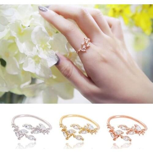 Womens AAA Cubic Zirconia Crystal branch leafs Rings open resizable Rings for party wedding 18KGP quality Modern Fine Rings