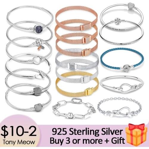TOP SALE 6 Styles 925 Sterling Silver Heart Snake Chain Bracelet For Women Fit Original Charm Beads Jewelry Gift