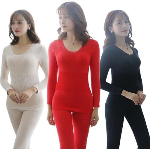 Large womens autumn clothes and trousers set Slim Fit Body underwear bottomed round neck thin thermal underwear